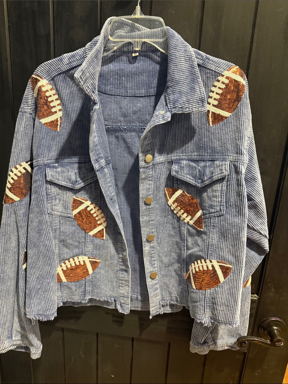 Corduroy Football Embroidered Jacket - Blue